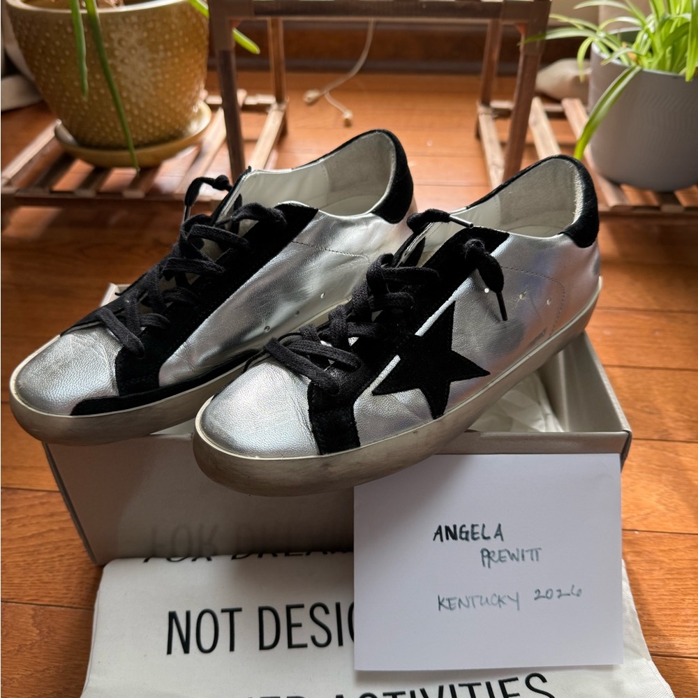 Golden Goose Silver and Black Sneakers